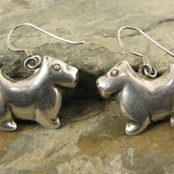Vintage Sterling Silver Scottish Terrier Dog Dangle Earrings