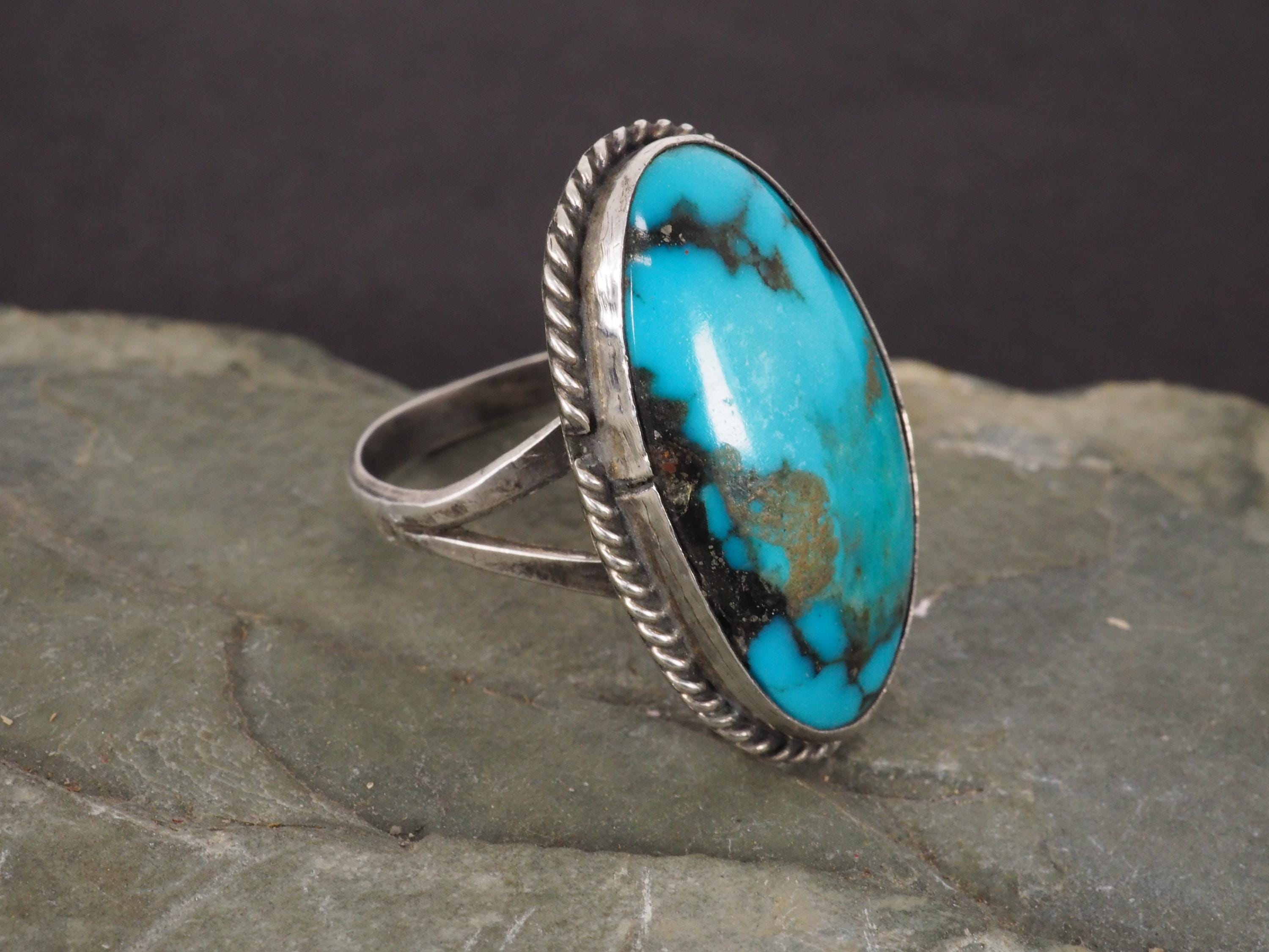 Vintage Large Native American Sterling Silver and Turquoise Ring Size ...