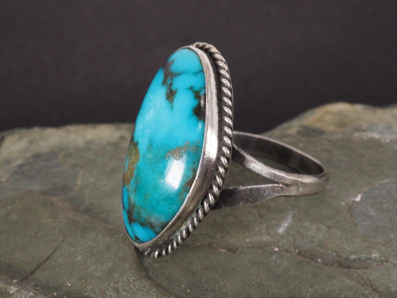 Vintage Large Native American Sterling Silver and Turquoise Ring Size ...