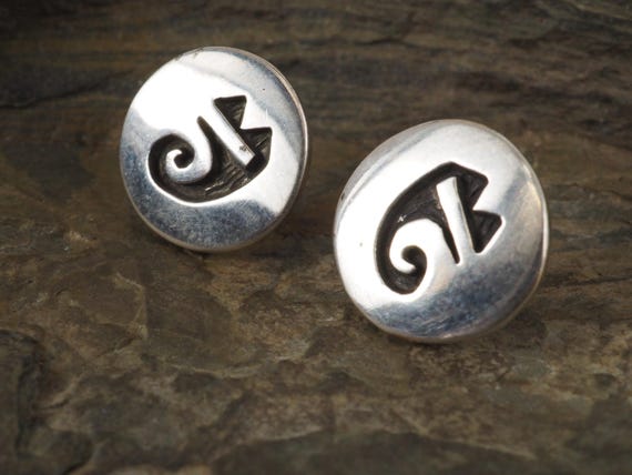 Vintage Hopi Elsie Gashwarza Sterling Silver Overlay Earrings