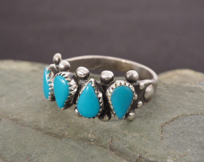 Vintage Native American Sterling Silver Multi Stone Turquoise Ring Size ...