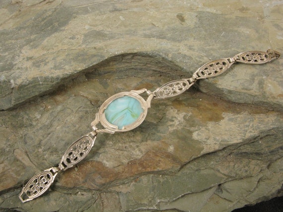 Vintage Sterling Silver and Turquoise Colored Gla… - image 4