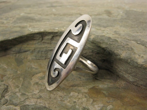 Vintage Hopi Overlay Sterling Silver Ring Size 6 … - image 3