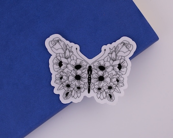Floral Butterfly Sticker: Clear Matte Waterproof Decal