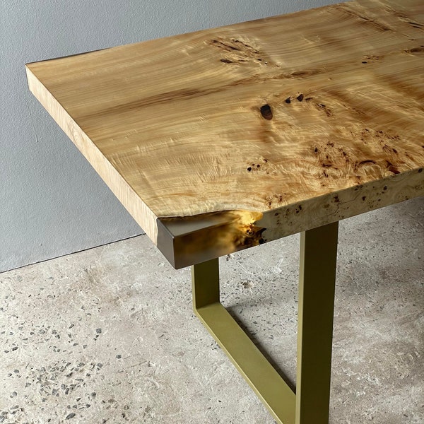 Dining table made from solid burl poplar wood. Mappa burl table. Epoxy resin table. One slab poplar wood table.Luxury table.