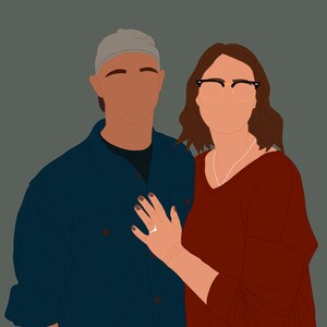 Pode incluir: Um casal posando para uma foto. A mulher est&aacute; vestindo um su&eacute;ter vermelho e &oacute;culos. O homem est&aacute; vestindo uma camisa azul e um chap&eacute;u cinza. A mulher est&aacute; com a m&atilde;o no peito do homem e est&aacute; usando um anel no dedo.