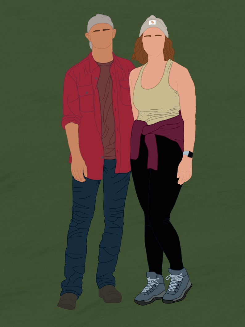Pode incluir: Um casal vestindo roupas casuais, o homem com uma camisa vermelha e jeans azul, a mulher com uma camiseta bege sem mangas, cal&ccedil;as pretas e uma jaqueta bord&ocirc;. Ambos usam chap&eacute;us.