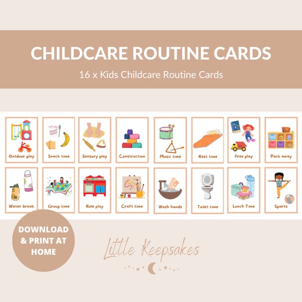 Cartes de routine imprimables pour enfants | Routine de garde d'enfants | Montessori | Cartes flash pour la garde d'enfants | Ressources pour les enseignants