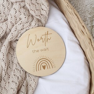 Rainbow Baby Announcement Disc: Hoop Pine Wood, IVF Baby