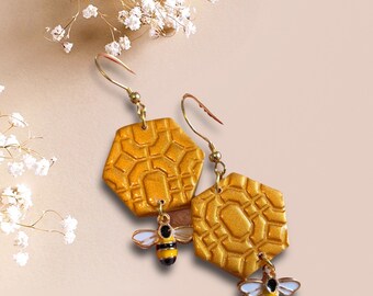 Cute Acrylic Bumble Bee Earrings - Dangle Hypoallergenic Insect Jewelry Gift For Women - View #4