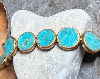 Gold Edge Mosaic Blue Turquoise Bead 14mm