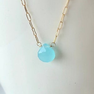 Minimalist Chalcedony Necklace Gold Filled