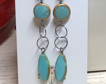 Gold Edge Turquoise Earring