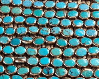 Gold Edge Turquoise pebble beads 8x10mm