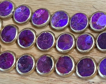 Gold Edge Purple Turquoise Bead 8mm