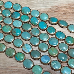 Cuenta de guijarro turquesa con borde dorado de 10 x 12 mm (1 cuenta)