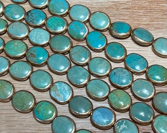 Gold Edged Turquoise Pebble Bead 10x12mm