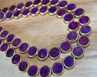 Gold Edge Purple Turquoise Bead 14mm