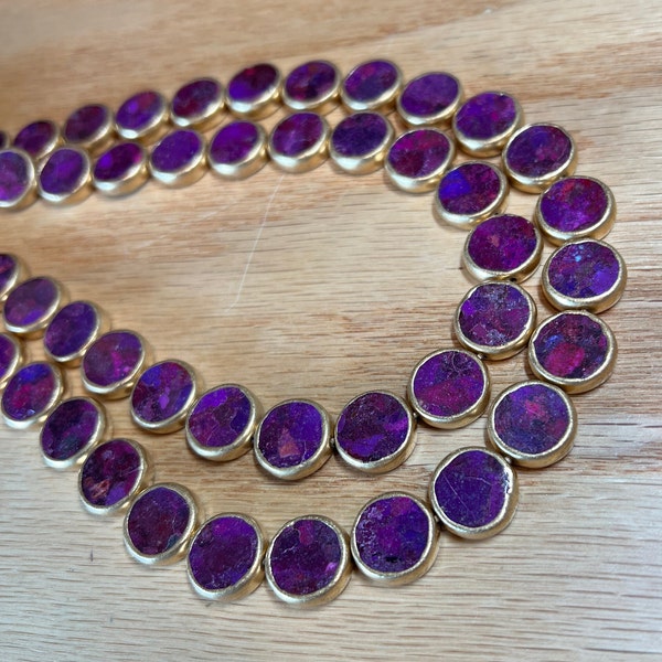 Gold Edge Purple Turquoise Bead 14mm