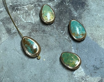 Gold Edge green Turquoise teardrop bead