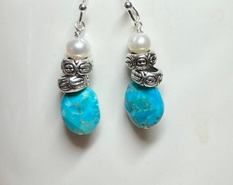 Kingman Turquoise Pearl Earrings