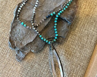 Long Crystal Pendant Necklace