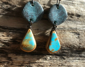 Gold Edge Turquoise Teardrop Earrings