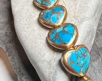 Gold Edge Heart Shape Puff Turquoise Bead