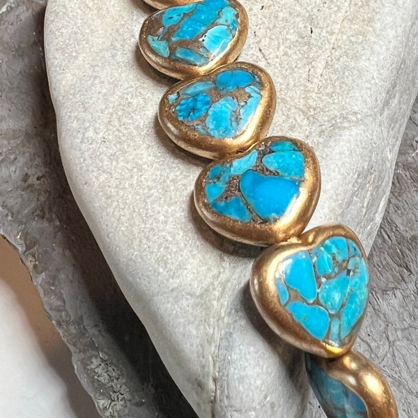 Gold Edge Heart Shape Puff Turquoise Bead