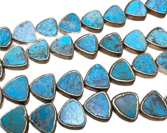 Gold edge Flat Triangle shaped turquoise bead