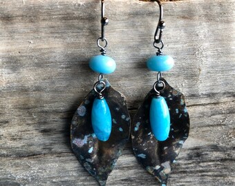 Blue Agate Leaf Earring