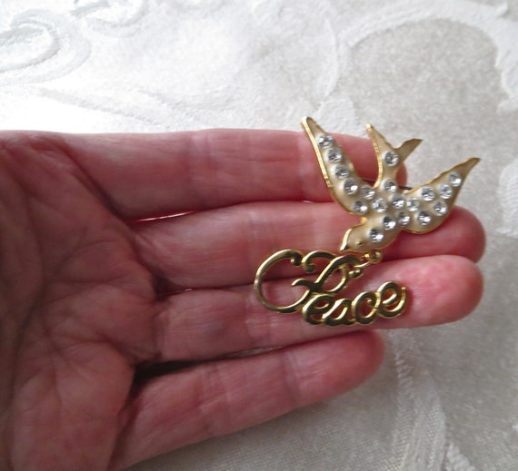 Precious Peace Dove Rhinestone, Enamel and Gold T… - image 2