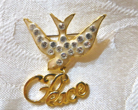Precious Peace Dove Rhinestone, Enamel and Gold T… - image 1