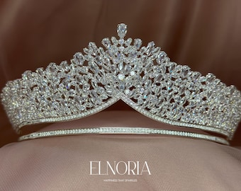 Princess Crown Swarovski Crystal Headpiece Wedding Bride to Be Tiara Silver with Cubic Zirconia