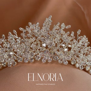 Swarovski Tiara Princess Bride Hair Piece, Silver Bridal Crown for Wedding with Swarovski Crystals and Cubic Zirconia Stones