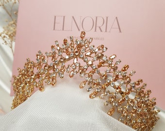 Elnoria gold elegance tiara, Swarovski wedding tiara with crystals, bridal hairpiece