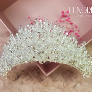 Princess Crown Silver Tiara Swarovski Crystal Headpiece for Wedding, Fairytale Hair Piece Bride Wedding Day Cubic Zirconia Tiara