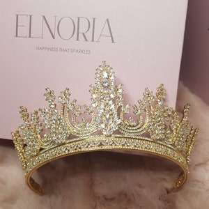 Gold Tiara Crown Royal Wedding Hair Piece for Bride Princess Bridal Accessory