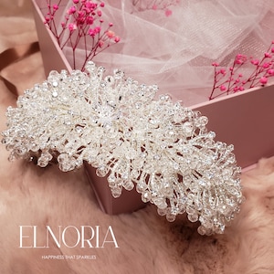 Crystal Crown Headband for Wedding, Bridal Tiara Headband Crystal Hair Piece, Luxury Headpiece with Cubic Zirconia Crystals