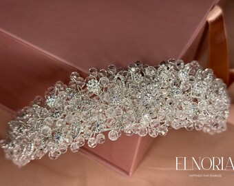 Diadema nupcial de cristal Swarovski, corona de boda de circonita cúbica plateada