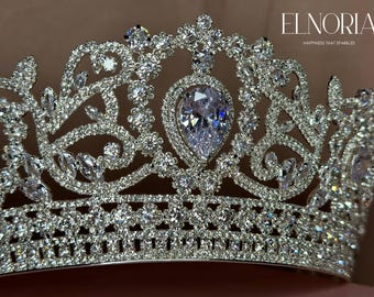 Queen Crown Swarovski  Crystal Headpiece for Bride, Cubic Zirconia Tiara Silver Hair Piece Wedding Gift for Bride to Be
