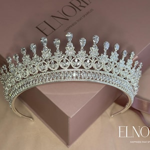 Silver Swarovski Crystal Bridal Tiara Princess Wedding Headpiece Crown with Cubic Zirconia