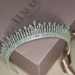 Diadema da sposa da principessa con cristalli Swarovski, corona da sposa, copricapo da sposa in argento