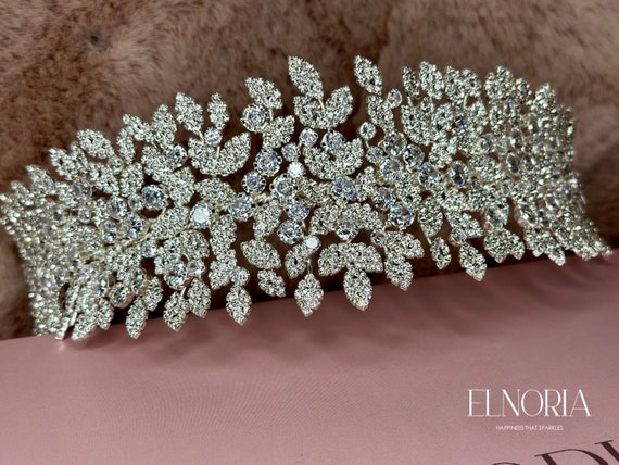 Swarovski Crystal Headband Tiara Wide Bridal Crown Wedding  display picture 2