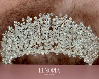 Handcrafted Pearl Bridal Tiara |  Wedding headpiece with high quality CZ stones and crystals