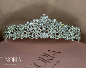 Disney Princess Tiara Swarovski Crystal Crown for Bride Wedding Hair, Royal Wedding Crown Silver Tiara for Bride with Zirconia Crystals