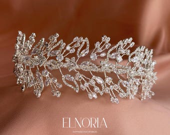 Diadema con tiara de cristal Swarovski, corona de boda plateada, tocado nupcial, accesorio para el cabello de princesa, regalo para la novia