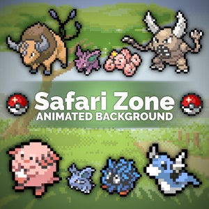 Safari Zone Pixel Art Animated Background and/or Overlay for Youtube, Twitch, Streaming, Vtuber, Wallpaper & More!