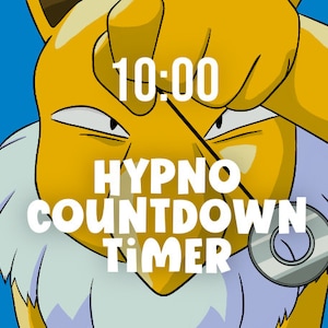 Puede incluir: Un personaje de dibujos animados amarillo sobre un fondo azul. El personaje sostiene un anillo plateado y el texto "10:00 HYPNO COUNTDOWN TIMER" se muestra en blanco.