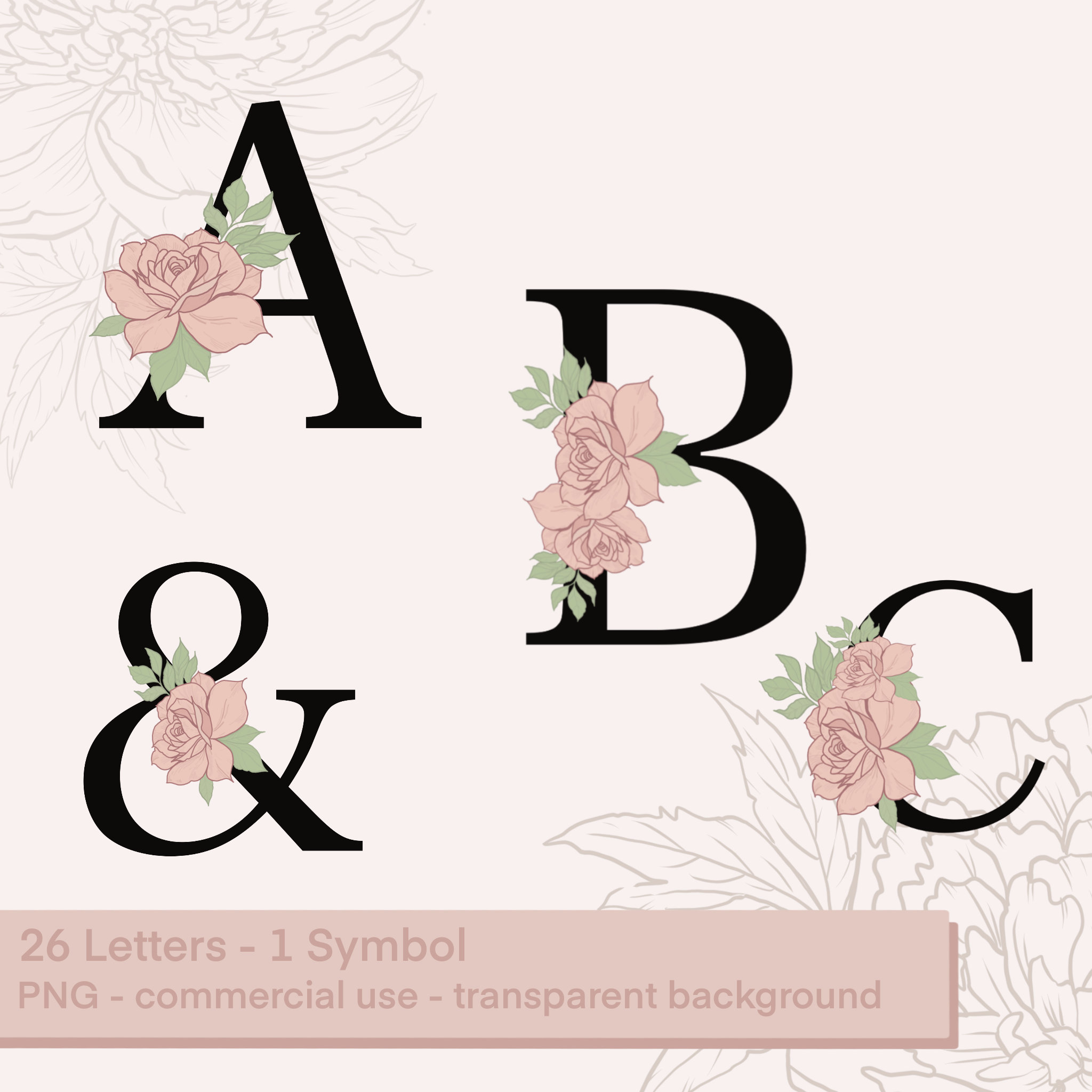 Floral Art Letters Alphabet Clip Art Set Flower Letters - Etsy